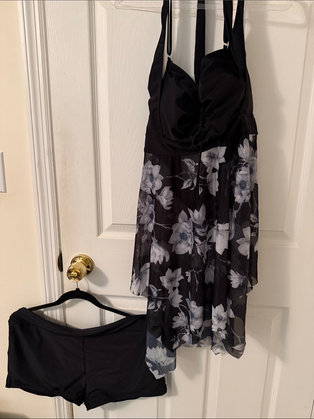 Floral Black Midi Swim Dress with Matching Boyshorts